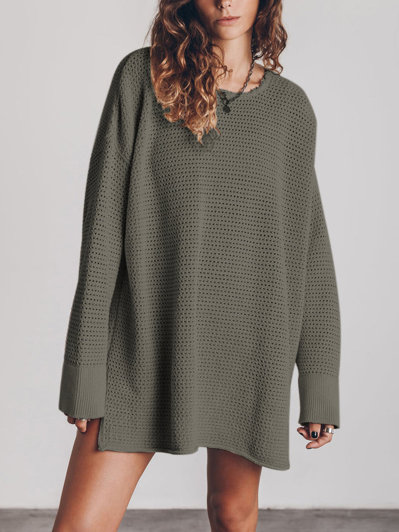 Rylee Round Neck Long Sleeve Slit Sweater