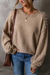 Blake Pearl Detail Round Neck Long Sleeve Sweater