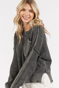 Adeline Distressed Hem Round Neck Dropped Shoulder Sweater