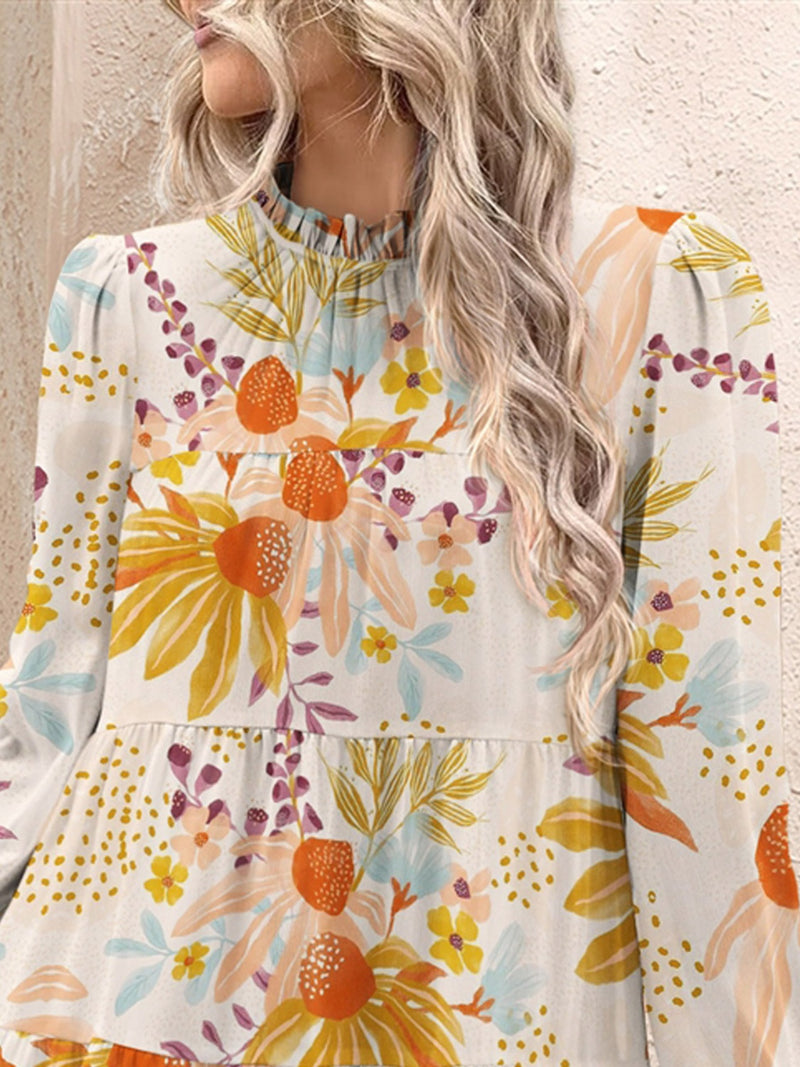 Sabrina Tiered Printed Long Sleeve Mini Dress