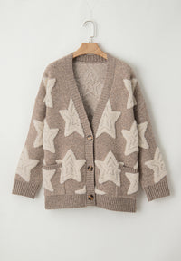 Anastasia Sherpa Star V-Neck Cardigan with Pockets