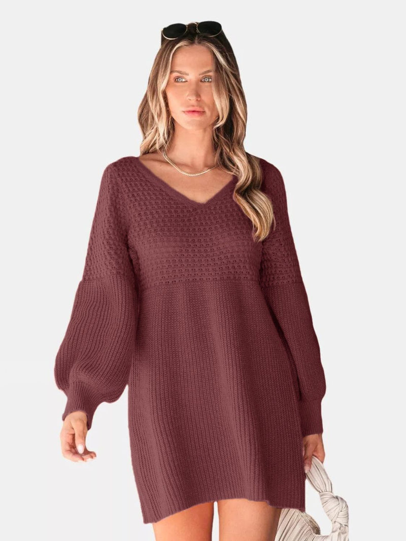 Amirah V-Neck Long Sleeve Sweater Dress