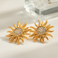 Elliot Stainless Steel Inlaid Rhinestone Sun Shape Stud Earrings