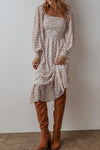 Amaya Smocked Floral Square Neck Long Sleeve Midi Dress