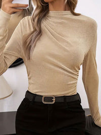 Shelby Ruched Mock Neck Long Sleeve T-Shirt