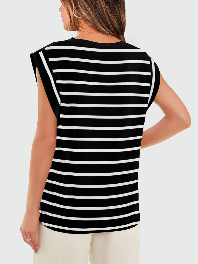 Melissa Striped Round Neck Cap Sleeve T-Shirt