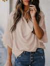 Selene Full Size Cowl Neck Three-Quarter Sleeve Blouse