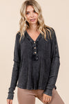 Elina Washed V-Neck Long Sleeve Blouse