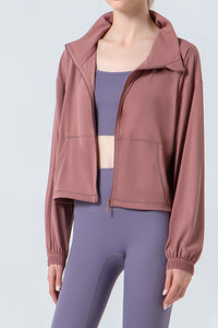 Clementine Drawstring Zip Up Dropped Shoulder Active Outerwear