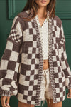 Avery Checkered Open Front Long Sleeve Cardigan