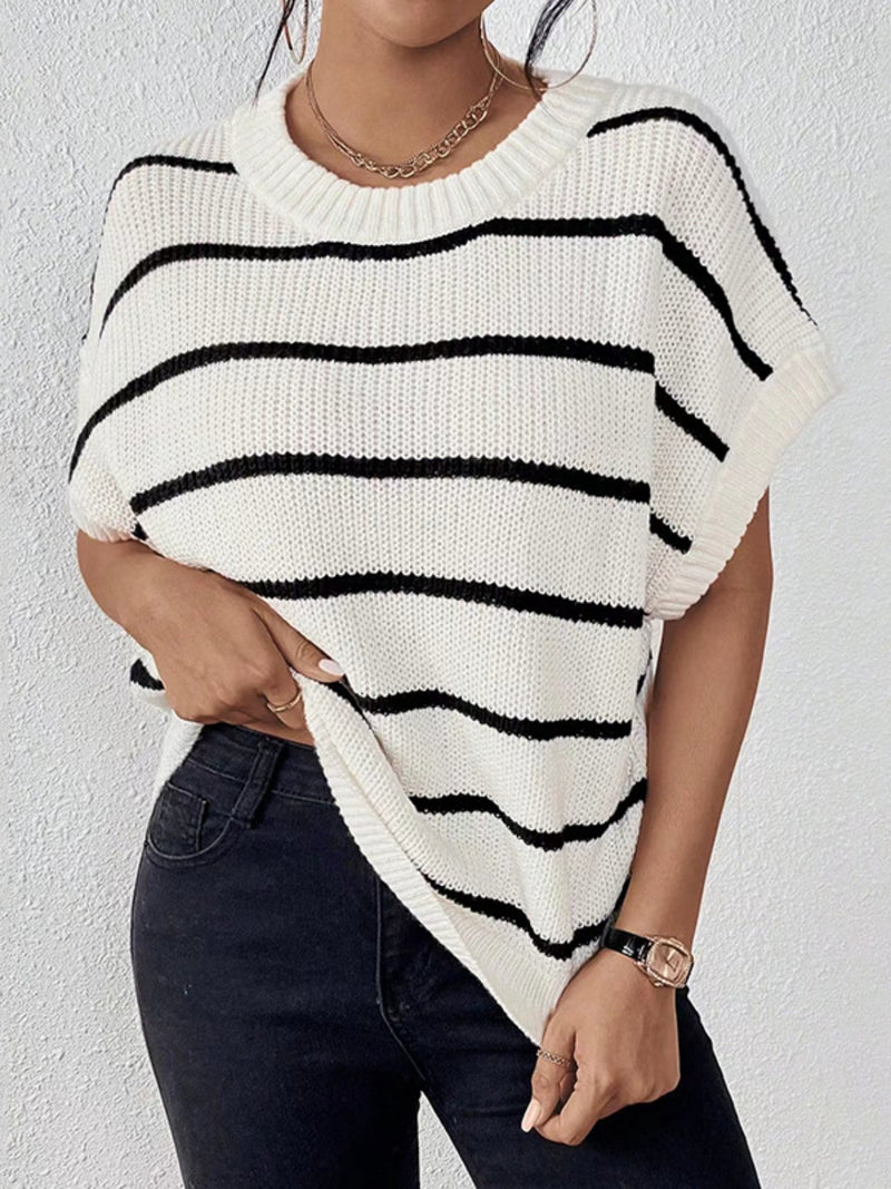 Ruth Striped Round Neck Short Sleeve Knit Top