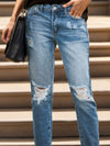 Mavis Distressed Raw Hem Jeans with Pockets