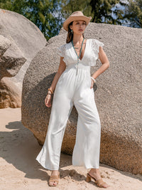 Aaliyah Lace Detail Plunge Cap Sleeve Jumpsuit