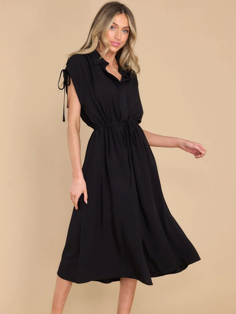 Genesis Drawstring Collared Neck Short Sleeve Midi Dress