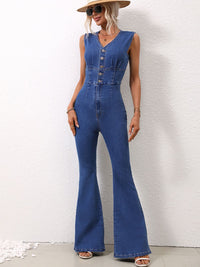 Everly V-Neck Sleeveless Denim Jumpsuit