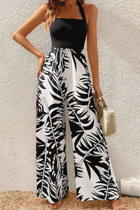 Havanna Printed Halter Wide Leg Jumpsuit