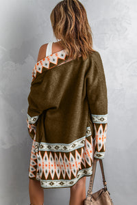 Autumn Geometric Open Front Long Sleeve Cardigan