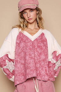 Lilianna Lace Detail Floral Pattern V Neck Top