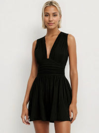 Milani Ruched Plunge Sleeveless Romper