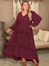 Alayah Plus Size Ruffled V-Neck Long Sleeve Dress