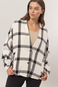 Drew Plaid Long Sleeve Jacket with Side Slit Pockets