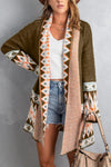 Autumn Geometric Open Front Long Sleeve Cardigan