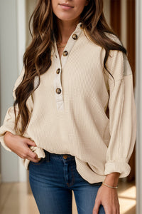 Ruth Half Button Long Sleeve Top