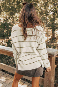 Ada Striped V-Neck Drop Shoulder Sweater