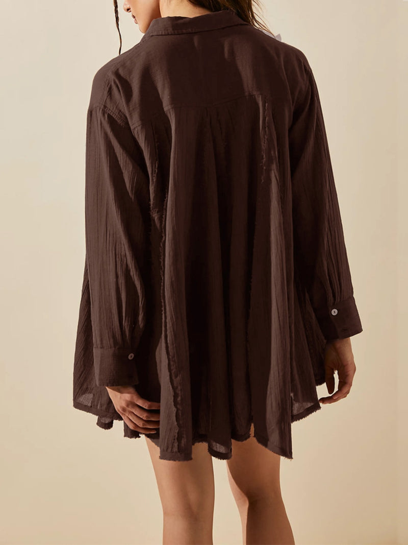 Rosie Button Up Collared Neck Long Sleeve Longline Shirt