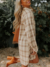 Parker Plaid Collared Neck Long Sleeve Shirt Dress