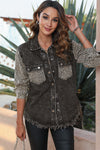 Morgan Pocketed Leopard Snap Down Denim Jacket