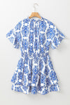 August Printed Tie Neck Short Sleeve Mini Dress