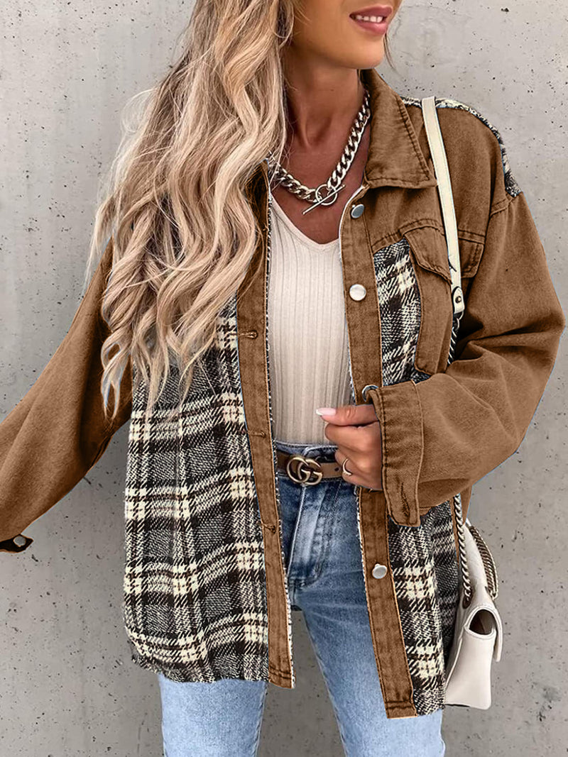 Alaina Plaid Button Up Dropped Shoulder Jacket