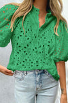 Kai Eyelet Button Up Half Sleeve Blouse