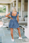 Justice Square Neck Tie Shoulder Denim Dress