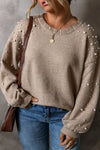 Brynleigh Plus Size Pearl Detail Round Neck Long Sleeve Sweater