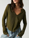 Madilyn Exposed Seam Notched Long Sleeve T-Shirt