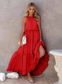 Zahra Ruffled Sleeveless Tiered Maxi Dress with Pockets