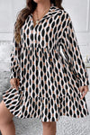 Reyna Plus Size Printed Johnny Collar Long Sleeve Dress