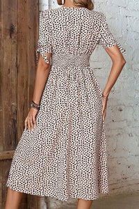 Clara Animal Print Button Front V-Neck Tied Dress