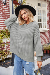 Reagan Ribbed Drop Shoulder Lantern Sleeve Sweater