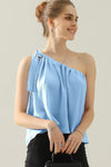 Bailey One Shoulder Bow Tie Strap Satin Silk Top