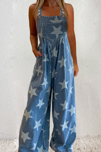 Kaydence Star Square Neck Wide Leg Denim Overalls