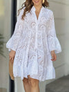 Noemi Ruffle Hem Eyelet Notched Long Sleeve Dress