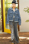 Sloane Flower Textured Raw Hem Long Sleeve Denim Jacket