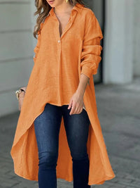 Sara High-Low Collared Neck Long Sleeve Shirt