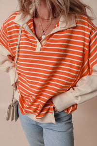 Adaline Slit Striped Long Sleeve Sweatshirt