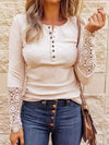 Armani Lace Detail Half Button Round Neck Long Sleeve T-Shirt