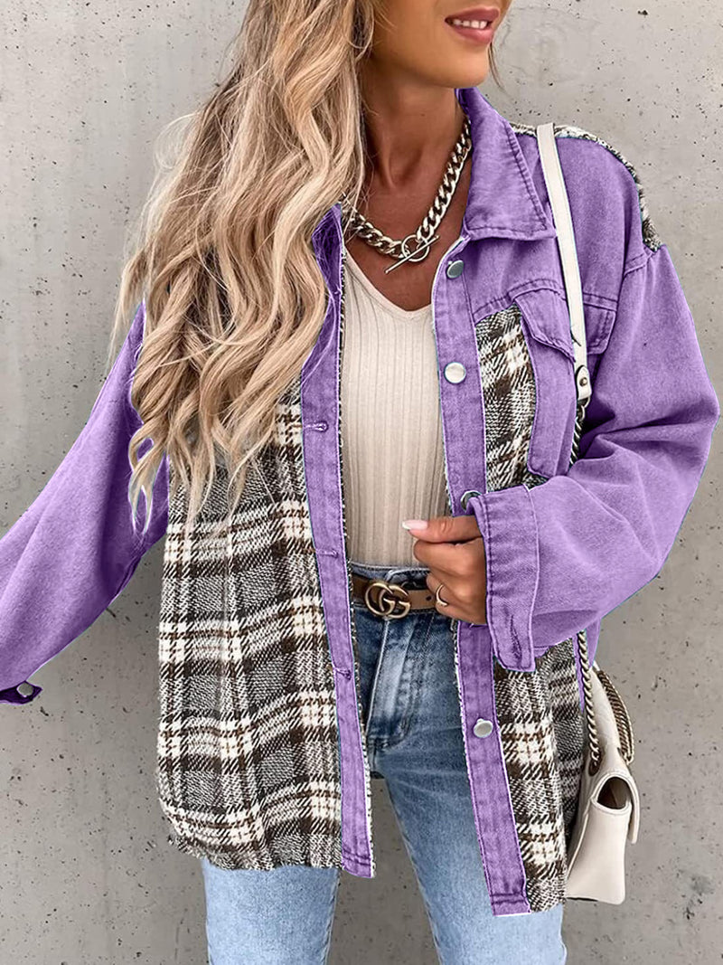 Alaina Plaid Button Up Dropped Shoulder Jacket