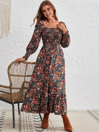 Emmeline Smocked Floral Square Neck Long Sleeve Dress